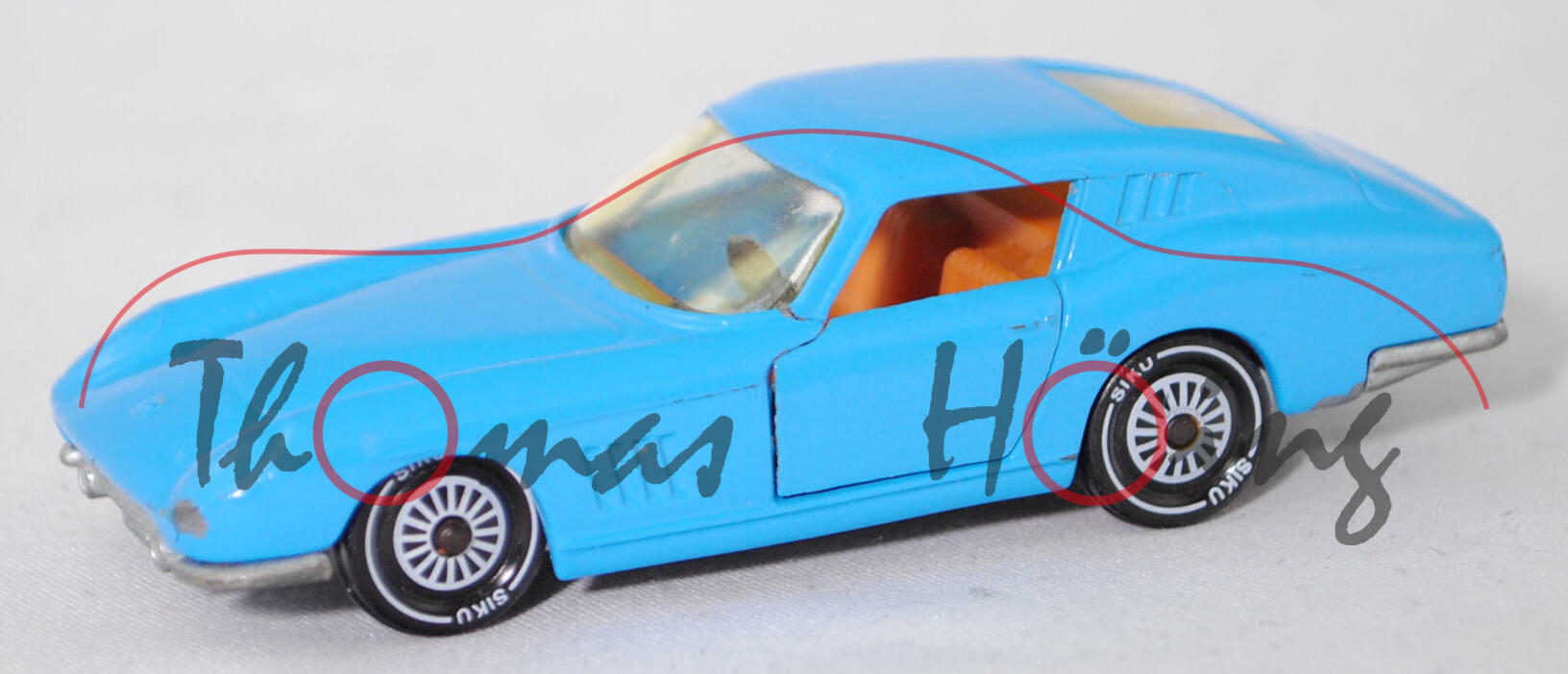 06401 HU Ferrari Berlinetta 275 GTB (Tipo 563, 2. Serie, Long Nose, Modell 1965-1966), lichtblau, innen hell-rotorange, SIKU Ungarn / Metchy, 1:56, m- (A-Säulen gebrochen)