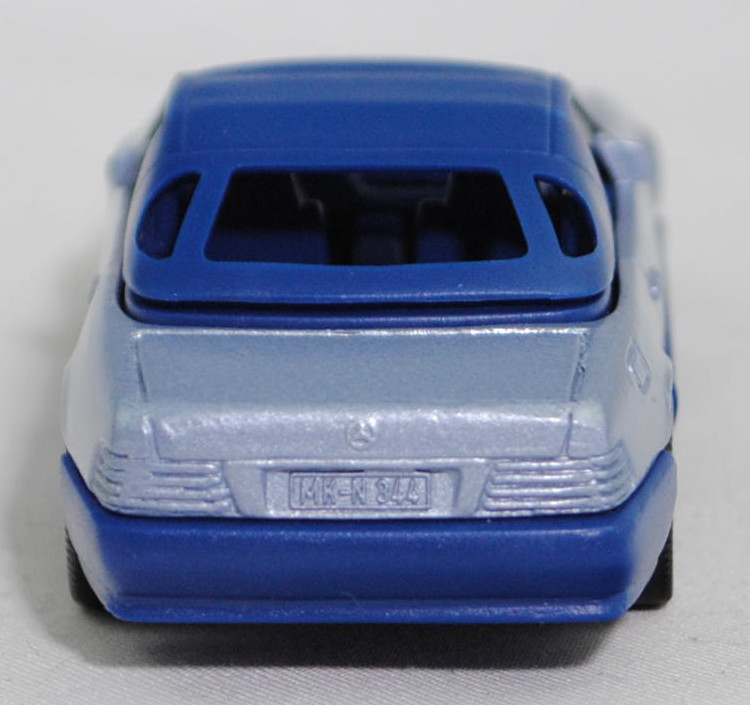 00005 Mercedes-Benz 500 SL mit Verdeck (Hardtop) (R 129, Modell 1989-1992), silberblaumetallic/saphirblau, Scheibe seitlich lackiert, Heckklappe mit Stern, Hong, B7, SIKU, 1:55, m