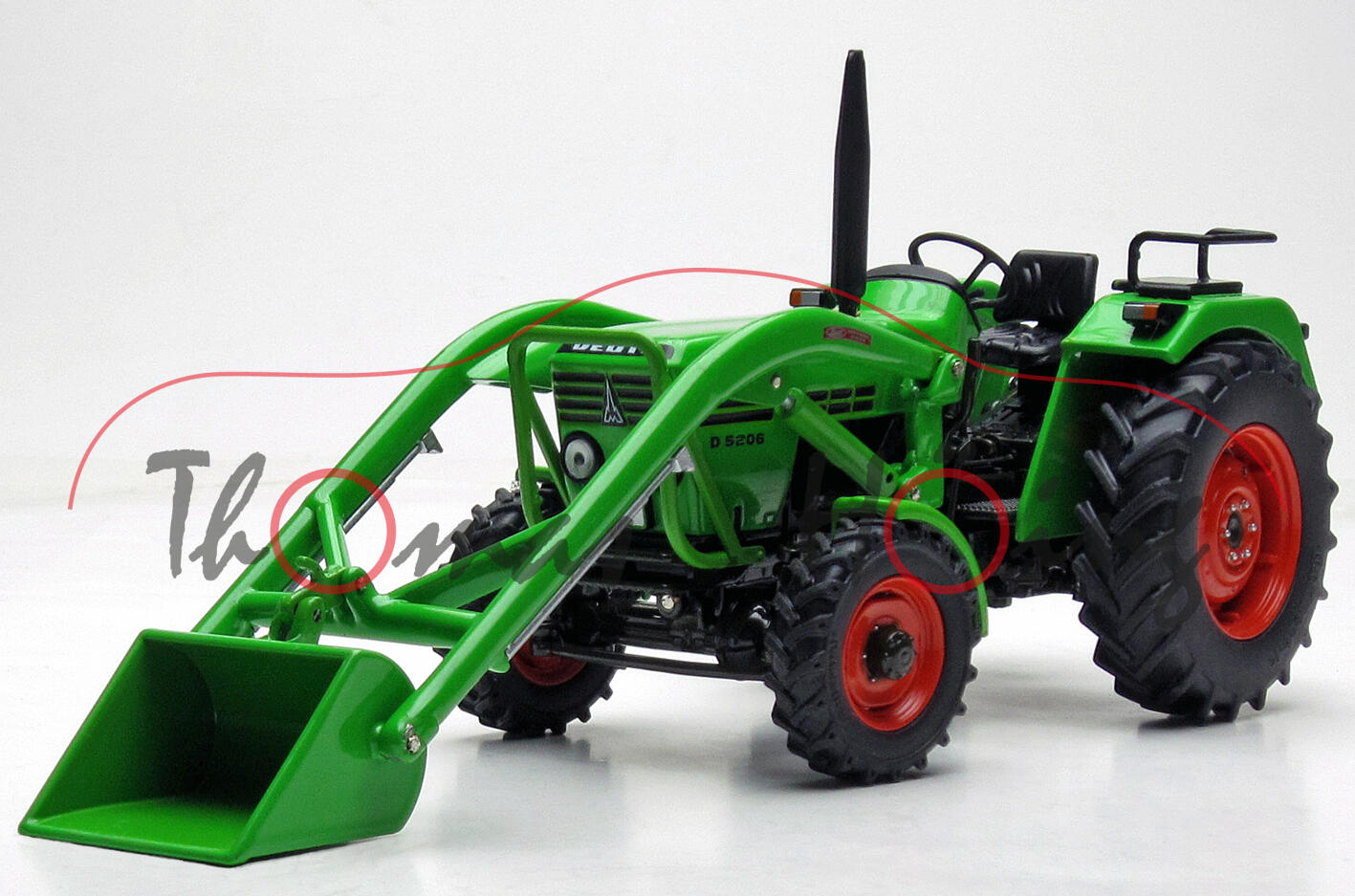 DEUTZ D 5206 A mit Baas Frontlader und Schaufel (Mod. 1974-1978), DEUTZ-grün, weise-toys, 1:32, mb