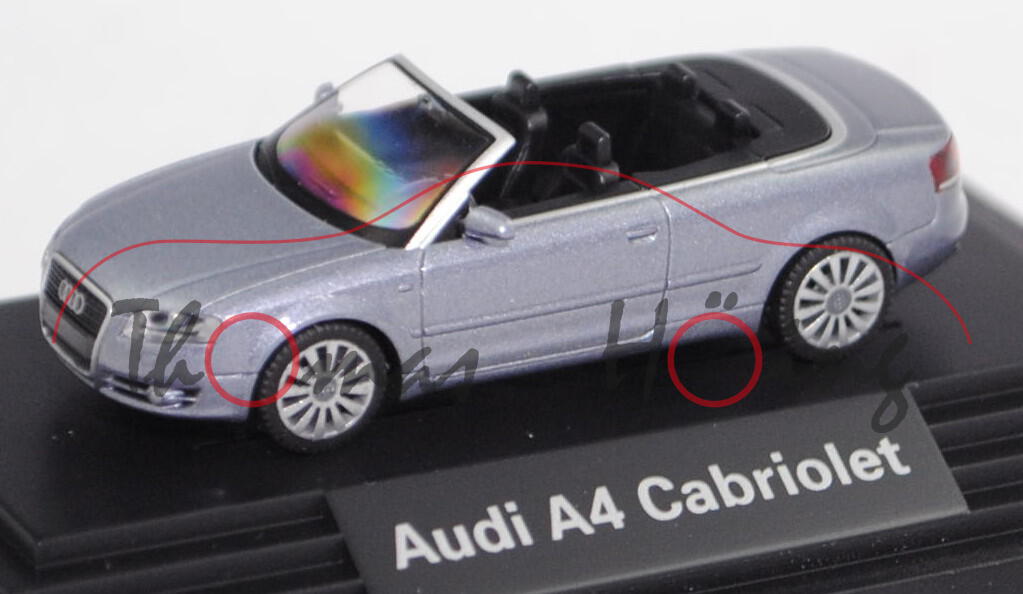 Audi A4 Cabriolet 3.2 FSI quattro (B7, Typ 8H, Modell 06-09), akoyasilber metallic, Wiking, 1:87, mb