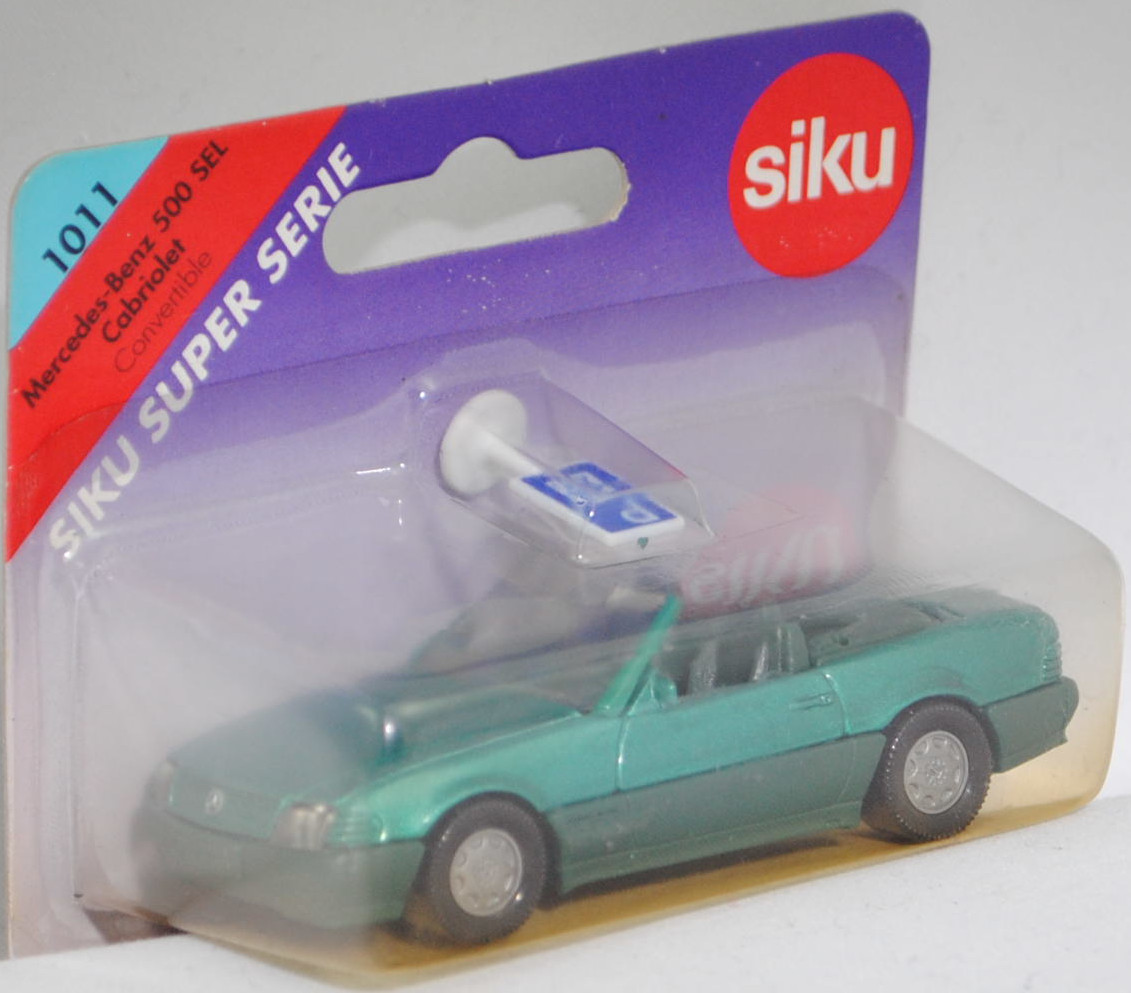 00004 Mercedes-Benz 500 SL (R 129, Modell 1989-1992), türkisgrünmetallic, Stern im Kühlergrill silber, Heckklappe mit Stern, Hong, B7, SIKU SUPER, 1:55, P27