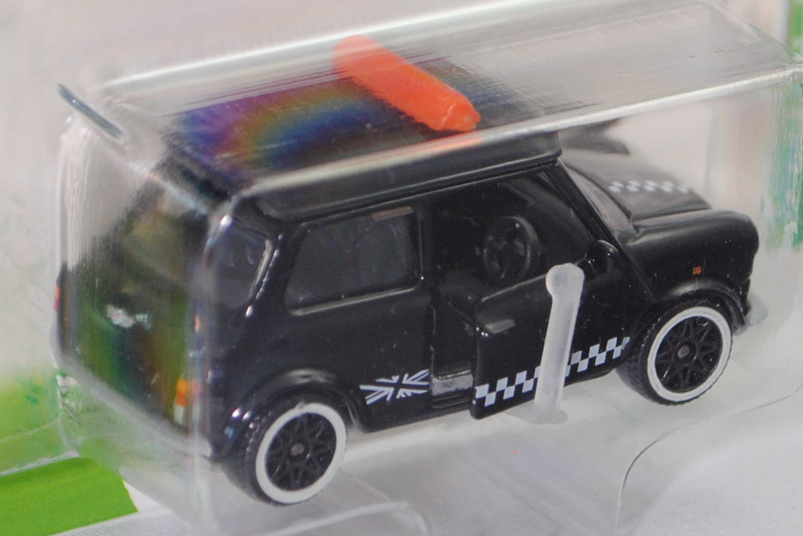 MINI Cooper 1.3i (ADO20, Modellcode XN, 5. Facelift 1991, Modell 1991-1996) Taxi (Nr. 265E), schwarz, Schild TAXI auf dem Dach, majorette, 1:53, Blister (MINI ICONS PREMIUM CARS)
