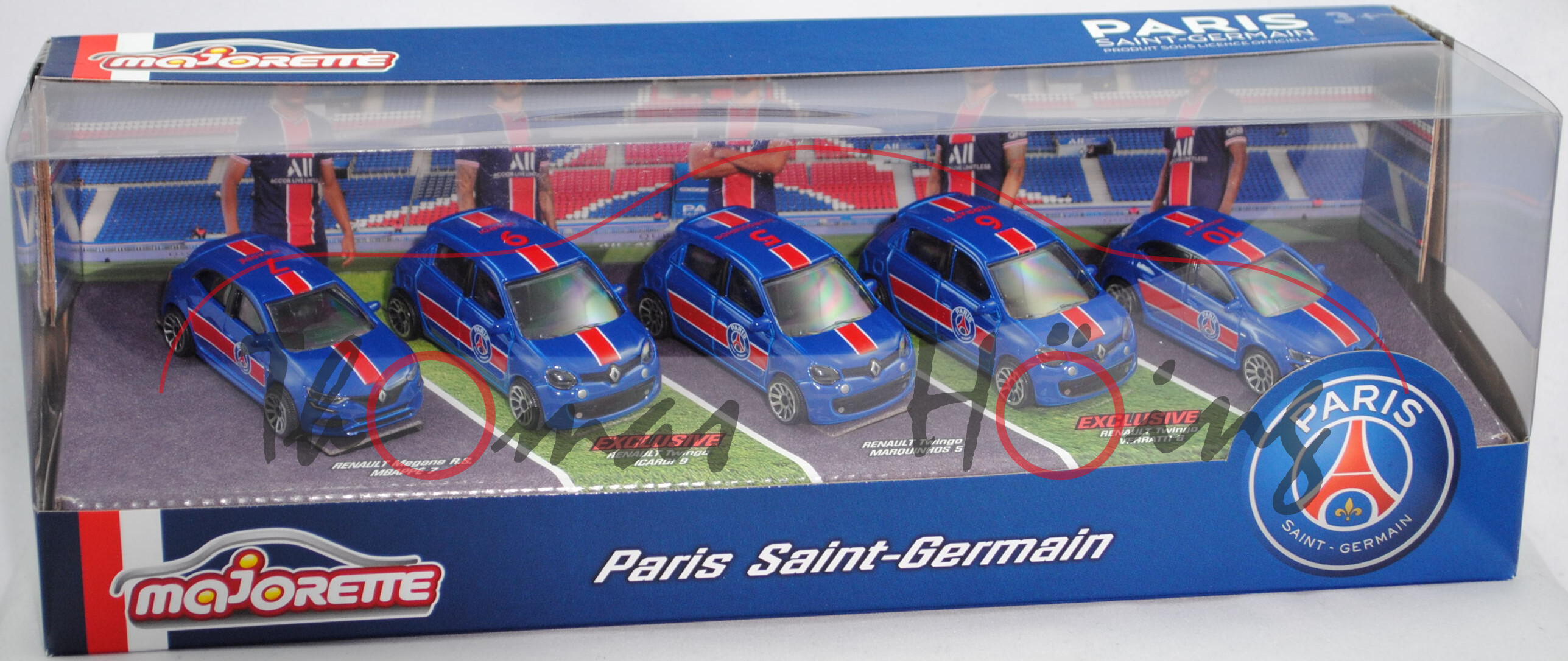 PARIS SAINT-GERMAIN Set, Renault Mégane R.S. + Renault Twingo, enzianblau, majorette, mb