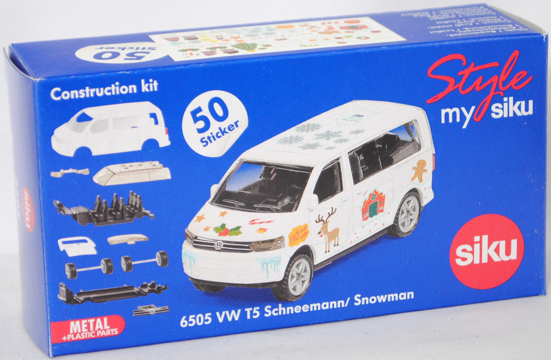 00001 Bastelset VW T5 GP Multivan Highline 2.0 TDI (Typ 7E, GP 2009, Modell 2009-2015) Schneemann, reinweiß, Druck TRANSPORTER auf der Heckklappe, SIKU SUPER, 1:61, mb