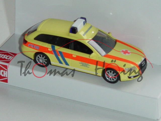 Audi A6 Avant, Mj. 2004, leuchtgelb, RETTUNGSDIENST C 19 222, Busch, 1:87, mb (Sondermodell)