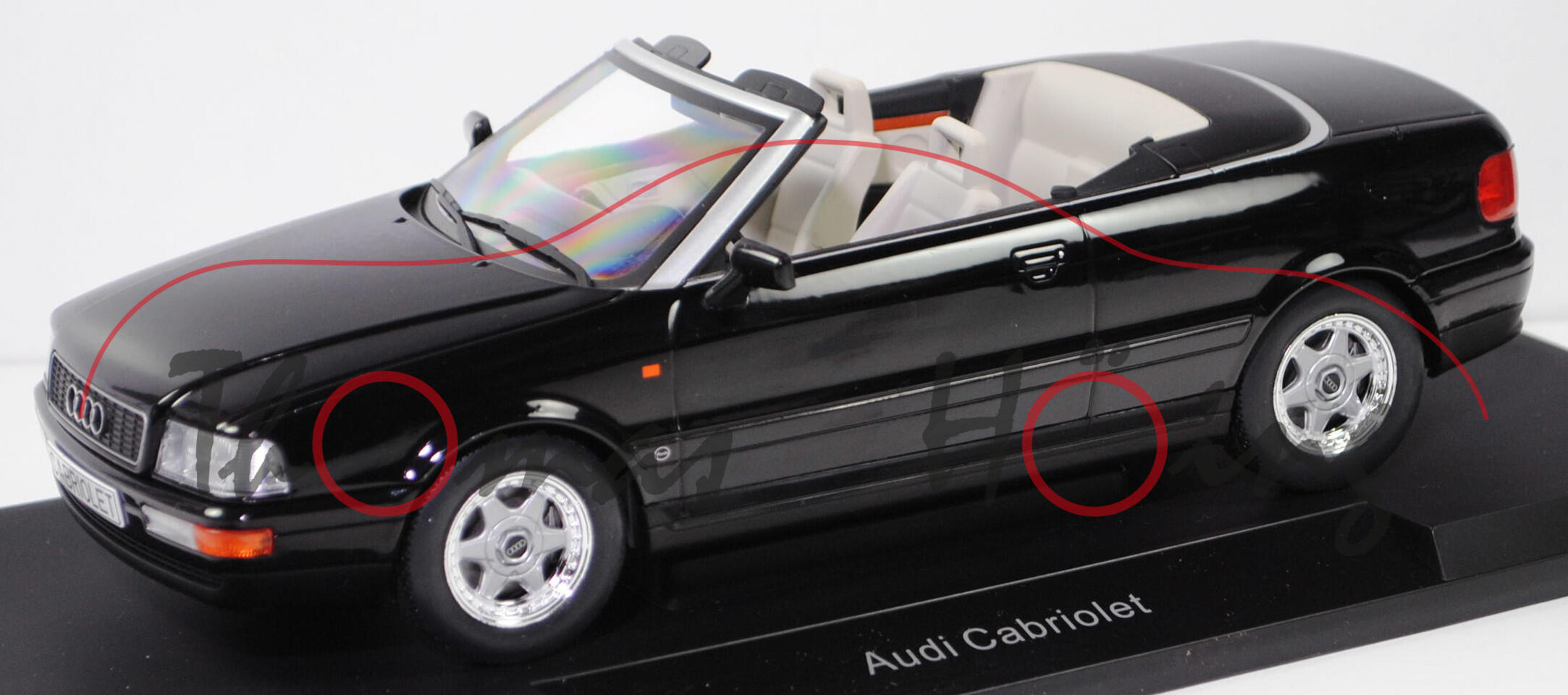 Audi Cabriolet 2.3E (1. Generation, Baureihe B3, Typ 8G, VFL, Modell 1992-1997), brillantschwarz (LY9B), MODELCAR GROUP, 1:18, mb