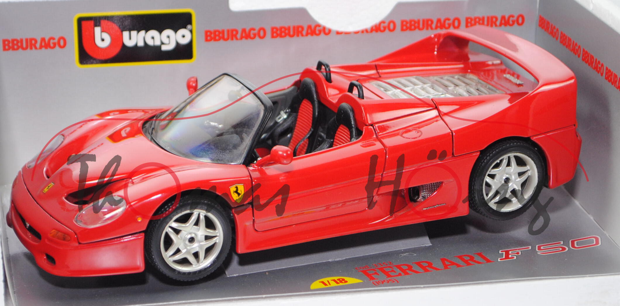 Ferrari F50 (Modell 1995-1997, Baujahr 1995), rosso corsa, Bburago, 1:18, mb (Vitrinenmodell)