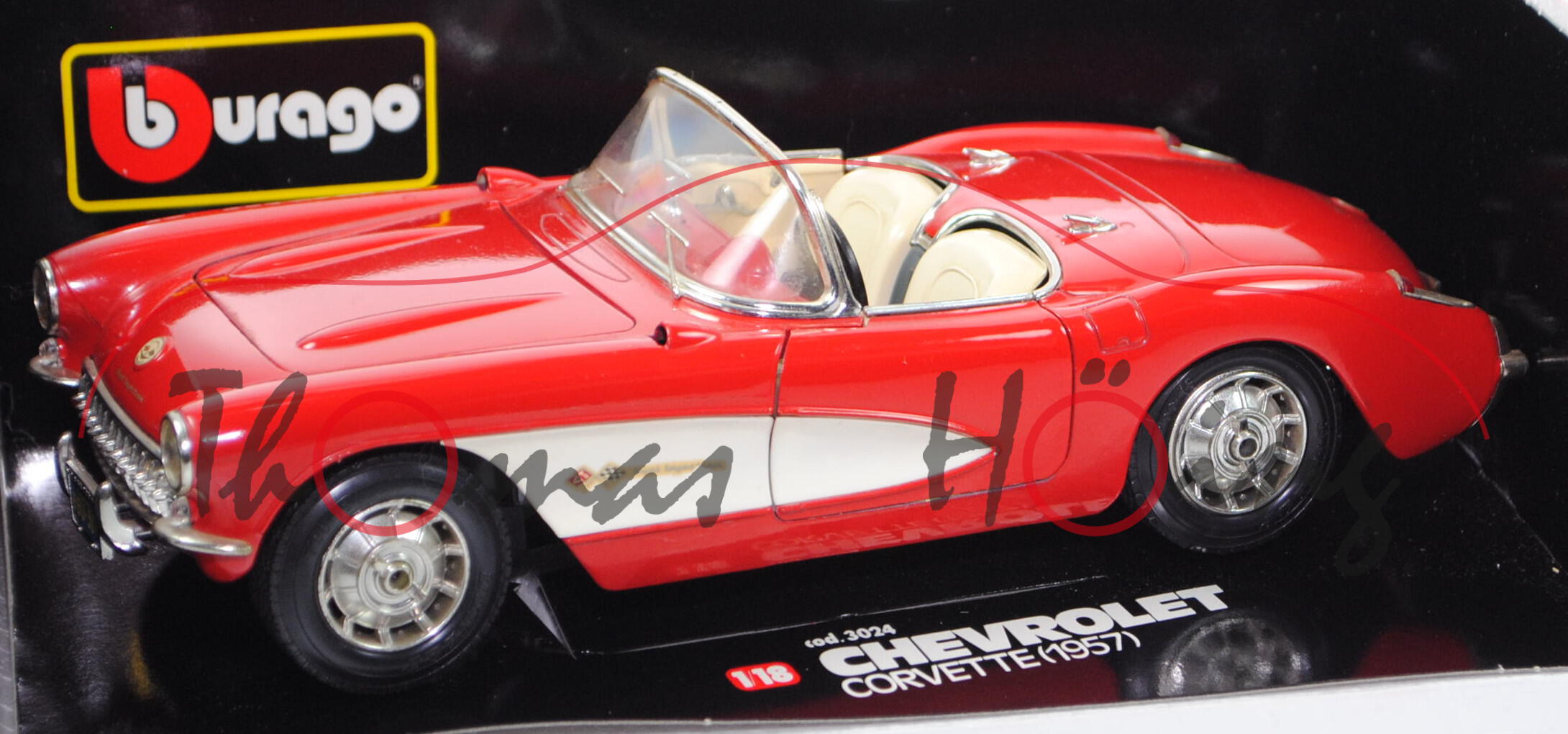 Chevrolet Corvette Convertible (C1 Facelift 1, Mod. 56-58, Bj. 1957), verkehrsrot, Bburago, 1:18, mb