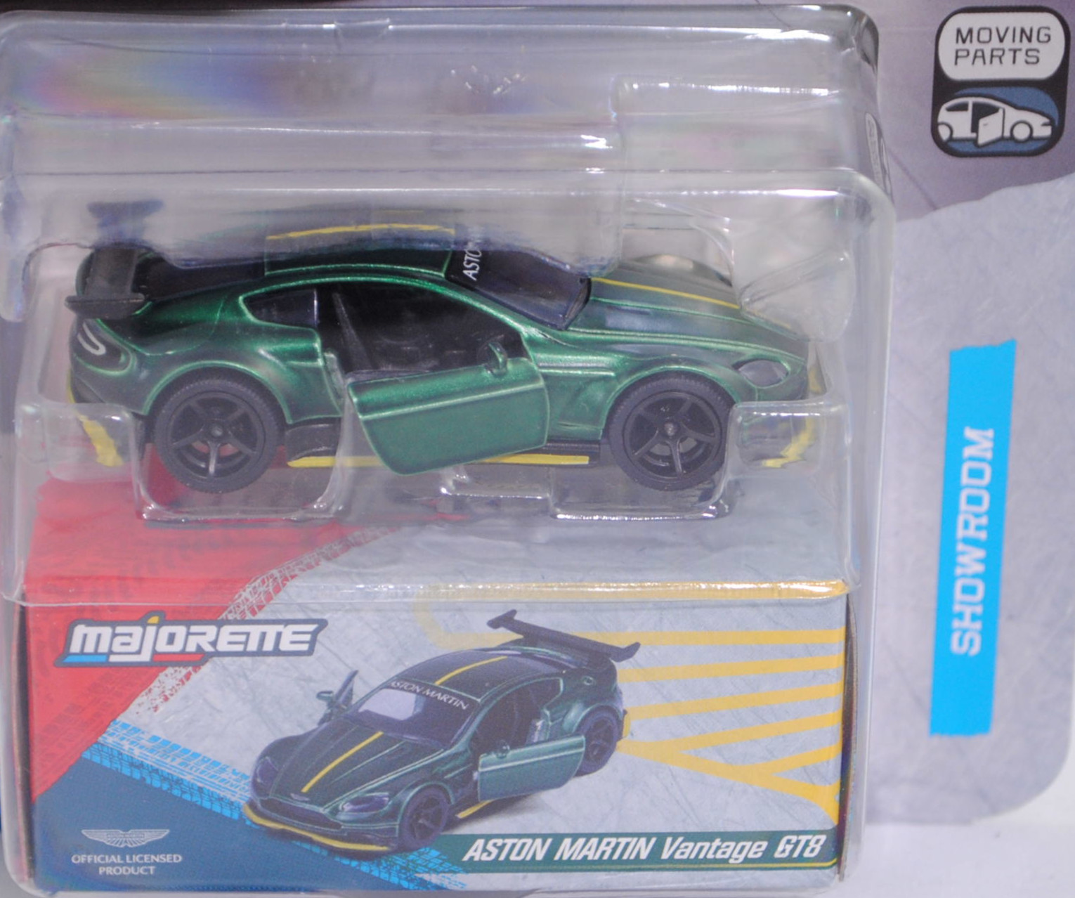 ASTON MARTIN Vantage GT8 (interne Baureihenbezeichnung VH2, Modell 2016-2017) (Nr. 229D), moosgrünmetallic, majorette, 1:60, Blister (SHOWROOM DELUXE CARS)