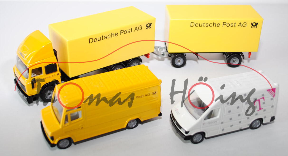 Post und Telekom-Set, mit Iveco TurboStar Koffer-LKW mit Anhänger, Aufbau aus Plastik (vgl. 3421), M