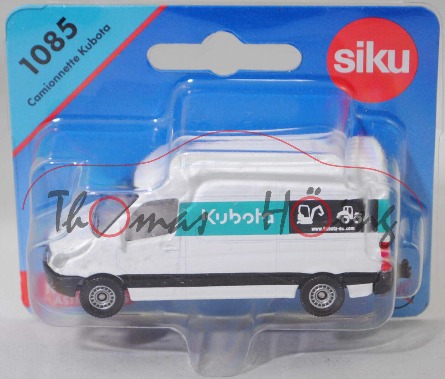 00101 F Mercedes-Benz Sprinter II (NCV 3, W 906, Modell 2006-2009) Kastenwagen, reinweiß, Kubota in reinweiß auf Streifen in hell-türkisblau, SIKU SUPER, 1:77, P29e (Limited Edition)