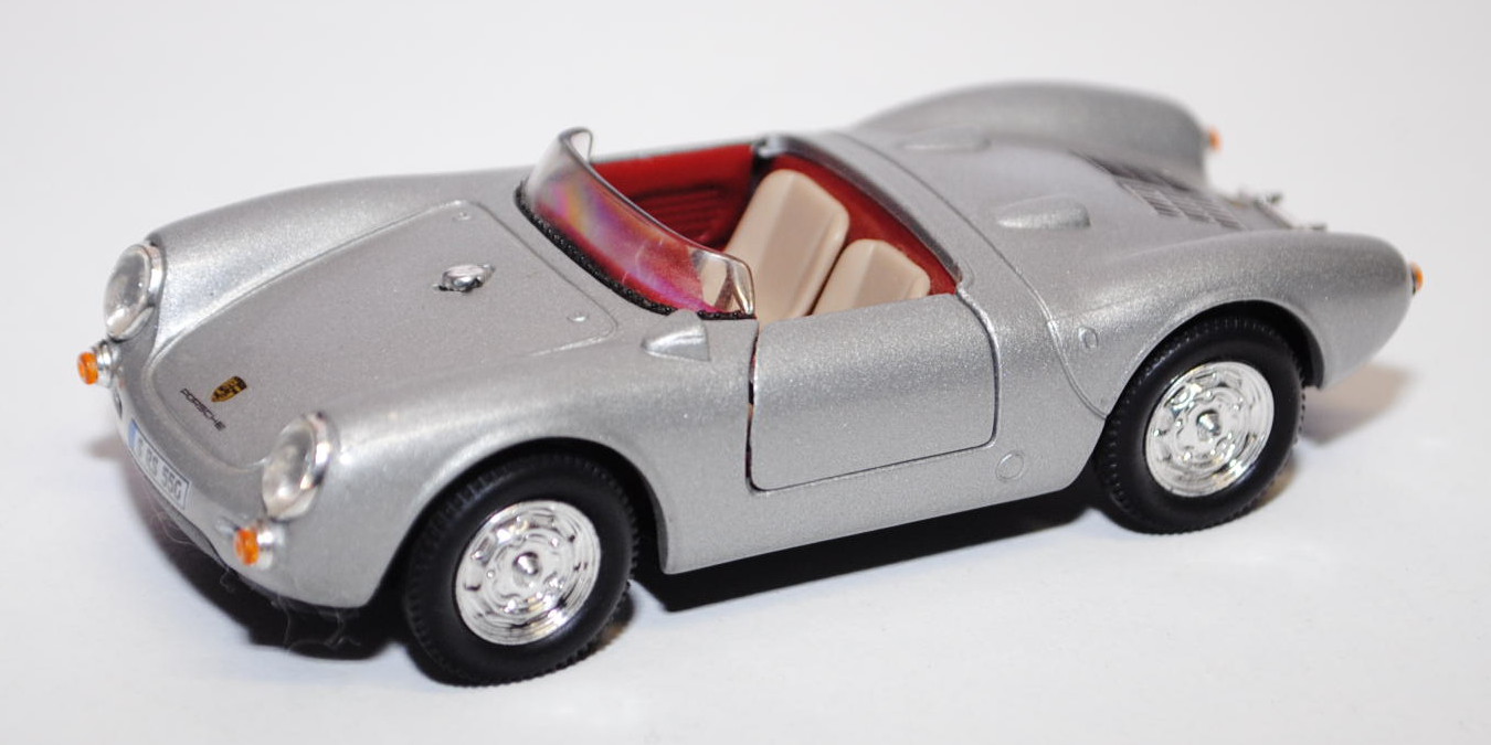 Porsche 550 Spyder, Modell 1953-1957, silber, Türen zu öffnen, Schuco Junior Line, 1:43