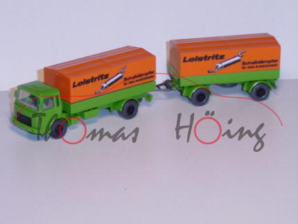 MAN Lastzug, maigrün/signalorange, Leistritz / Schalldämpfer / für viele Autokilometer, Wiking, 1:87