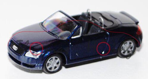 Audi TT Roadster (Typ 8N), Modell 1999-2006, stahlblaumetallic, mit Heckspoiler, Rietze, 1:87, mb