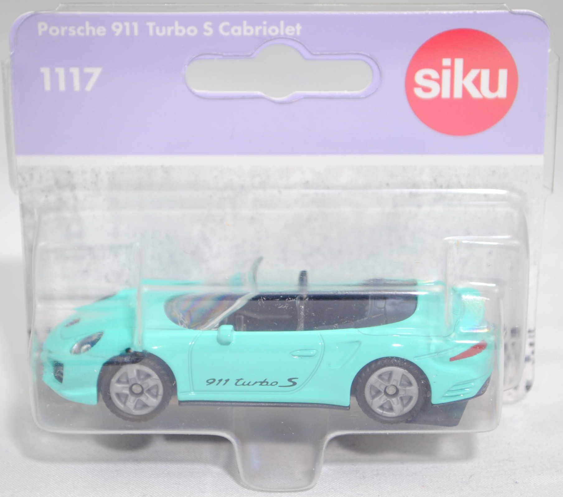 00000 Porsche 911 Turbo S Cabriolet (7. Generation Porsche 911, 991.2, Facelift 2015, Modell 2015-2018), miami blue, Druck 911 turbo S auf den Türen, SIKU SUPER, 1:56, P29f