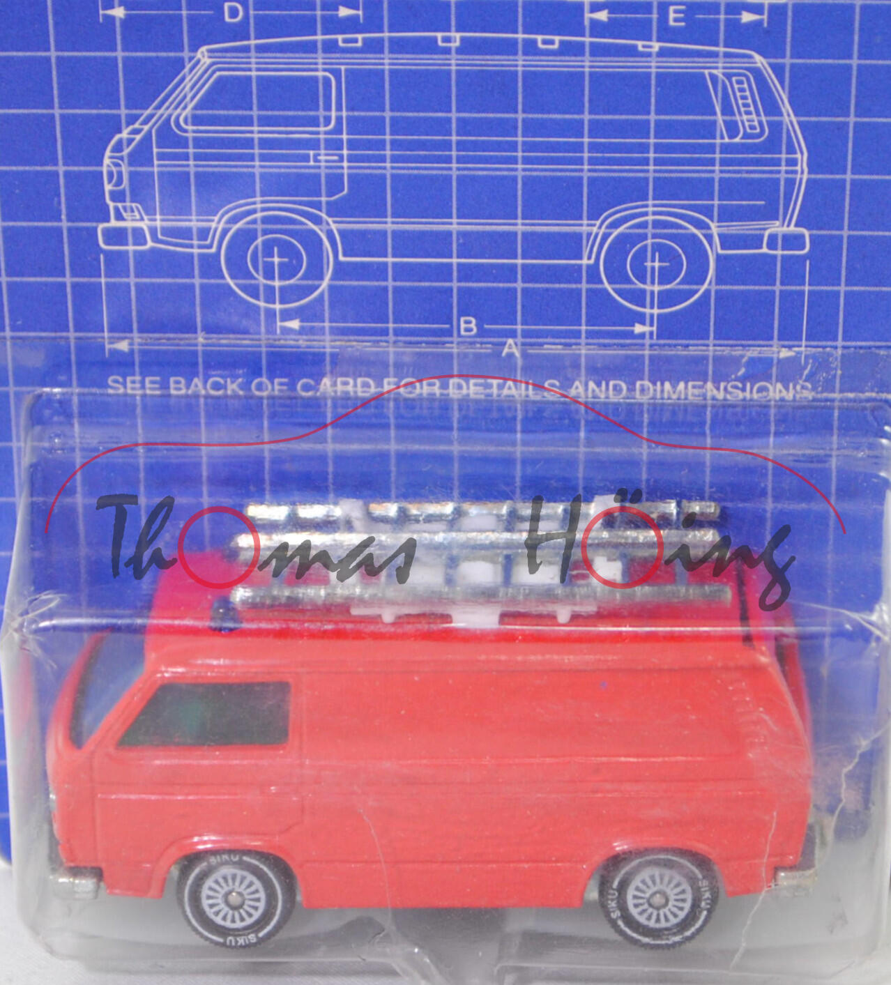 00000 VW Transporter Kastenwagen 2,0 Liter (T3, Modell 1979-1982) Feuerwehr-Gerätewagen, rot, ohne Druck, R11 gerillt, SIKU, 1:60, P22 (EUROBUILT)