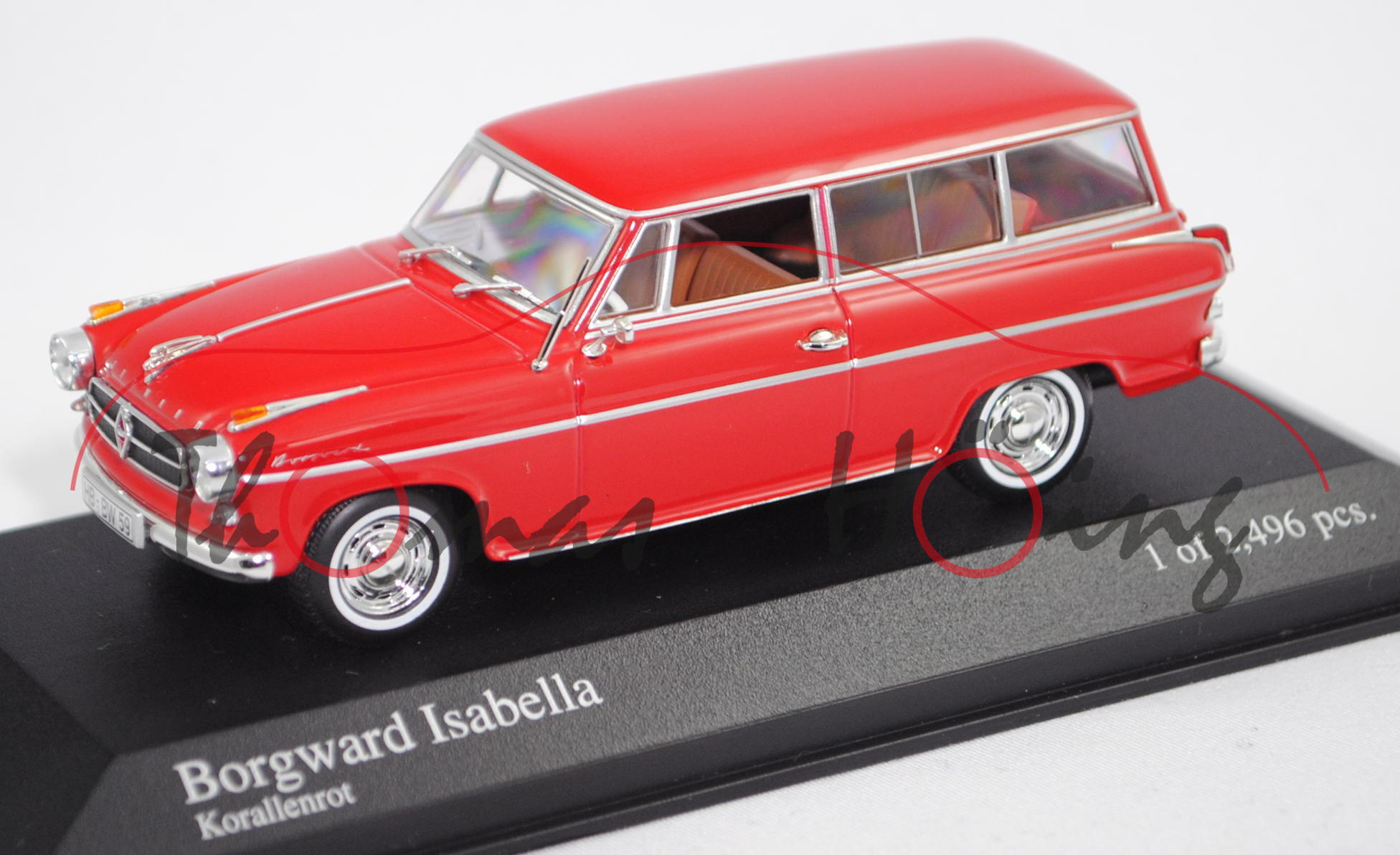 Borgward Isabella Combi (Modell 1958-1960, Baujahr 1958), korallenrot, Minichamps, 1:43, PC-Box