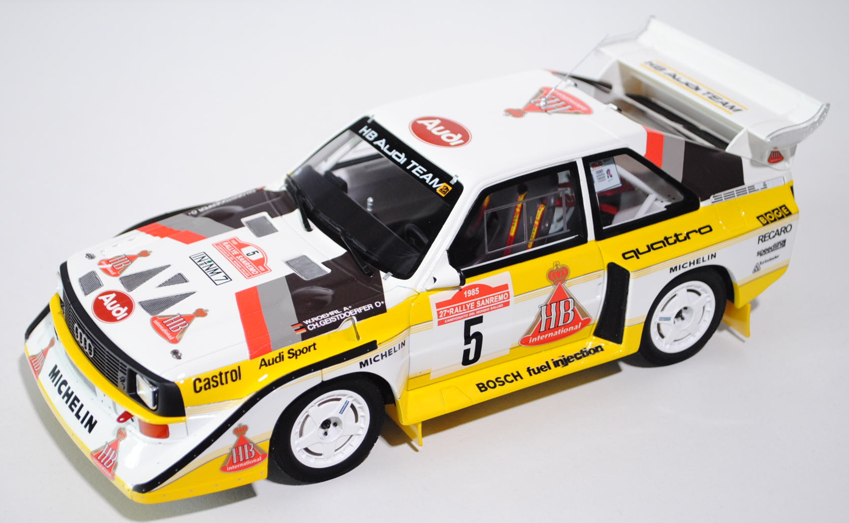 HB Audi Sport Quattro S1 E2 Gruppe B (Typ 85Q), Modell 1984-1986, reinweiß/zinkgelb, 27. Rallye San 