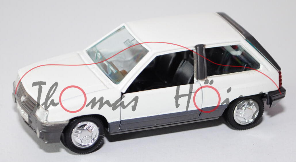 Opel Corsa SR (Typ A, Dreitürer, Schrägheck), Modell 1983-1985, reinweiß/zeltgrau, Türen + Heckklapp