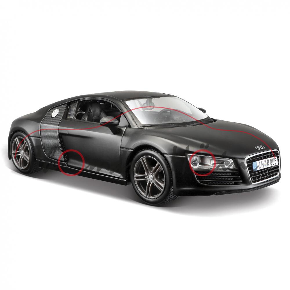 Audi R8 4.2 FSI (Typ 42, Modell 2007-2012), mattschwarz, Maisto MATTLE BLACK SERIES, 1:24, mb