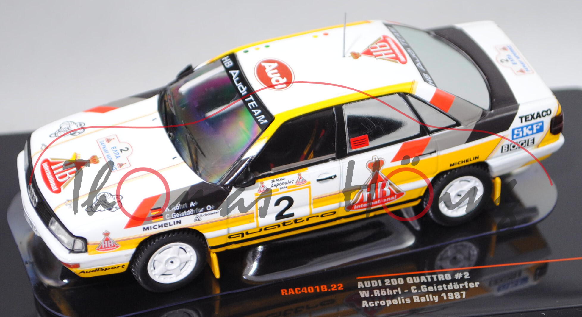 Audi 200 quattro Gruppe A (Mod. 83-86), Acropolis Rallye 1987, Röhrl / Geistdörfer, Nr. 2, IXO, 1:43