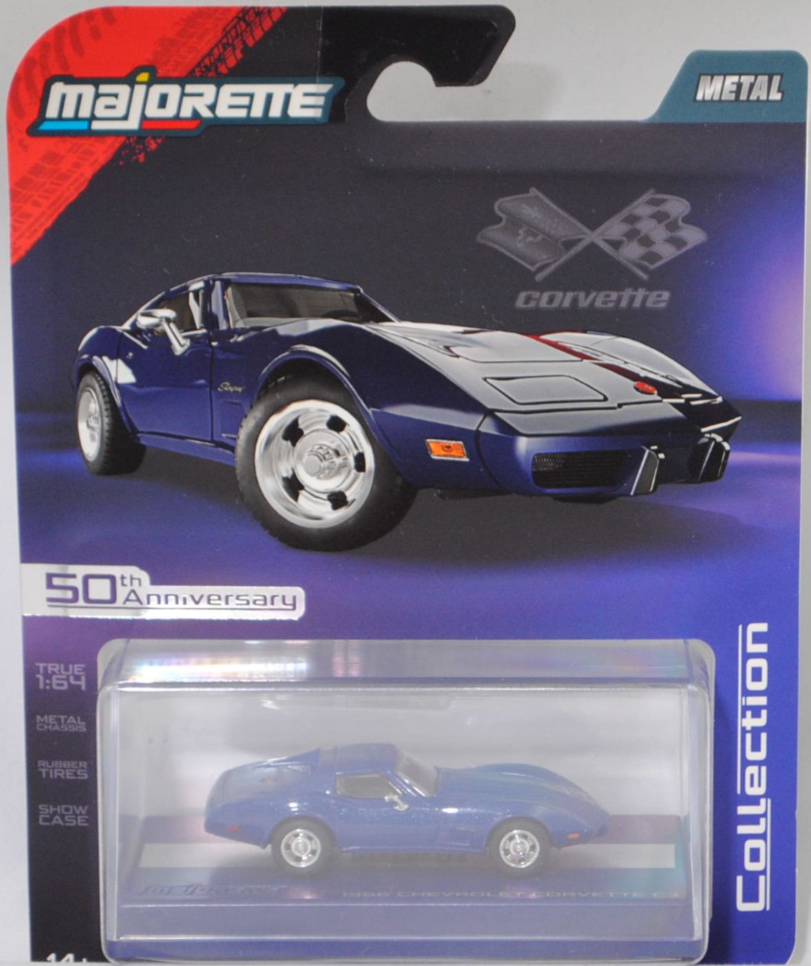Chevrolet Corvette Stingray Coupé (3. Generation, C3, Änderungen 1975 zum Modelljahr 1976, Modell 1975-1976), hell-kobaltblaumetallic, majorette, 1:64, PC-Box im Blister (Collection)