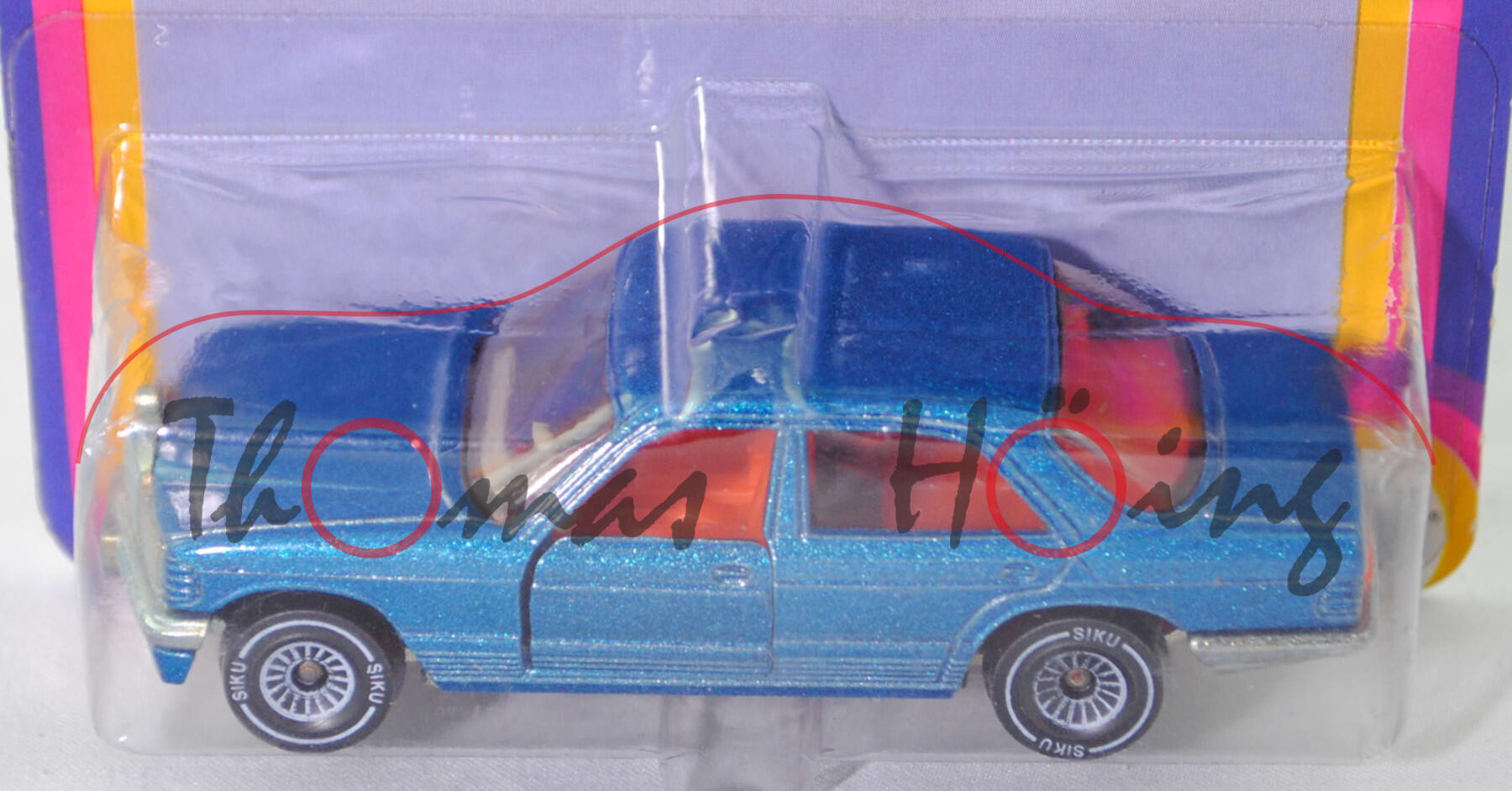 00005 Mercedes-Benz 500 SE (W 126, Modell 1980-1981), hell-grünblaumetallic, Chassis chrom, Loch mittig im Chassis geschlossen, ohne CE-Zeichen, Verglasung rauch, B4, SIKU, 1:62, P20