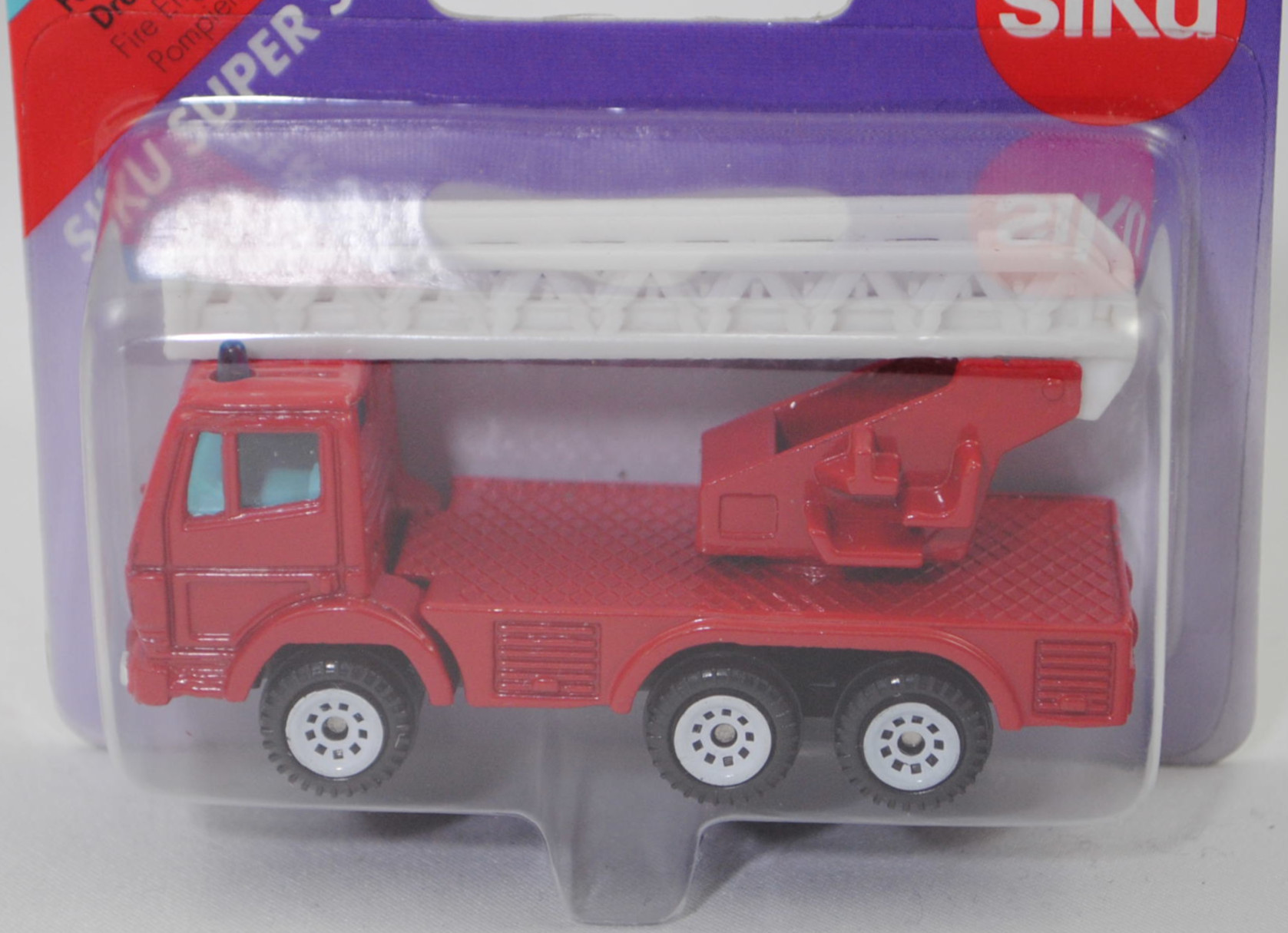 00001 Metz Hubrettungsfahrzeug DL 23-12 S auf Fahrgestell Mercedes-Benz SK 2429 6x4/41 (Modell 1989-1994) (Feuerwehr-Drehleiter), rot, Bpr. 0811/1019/1015, SIKU SUPER, 1:83, P26