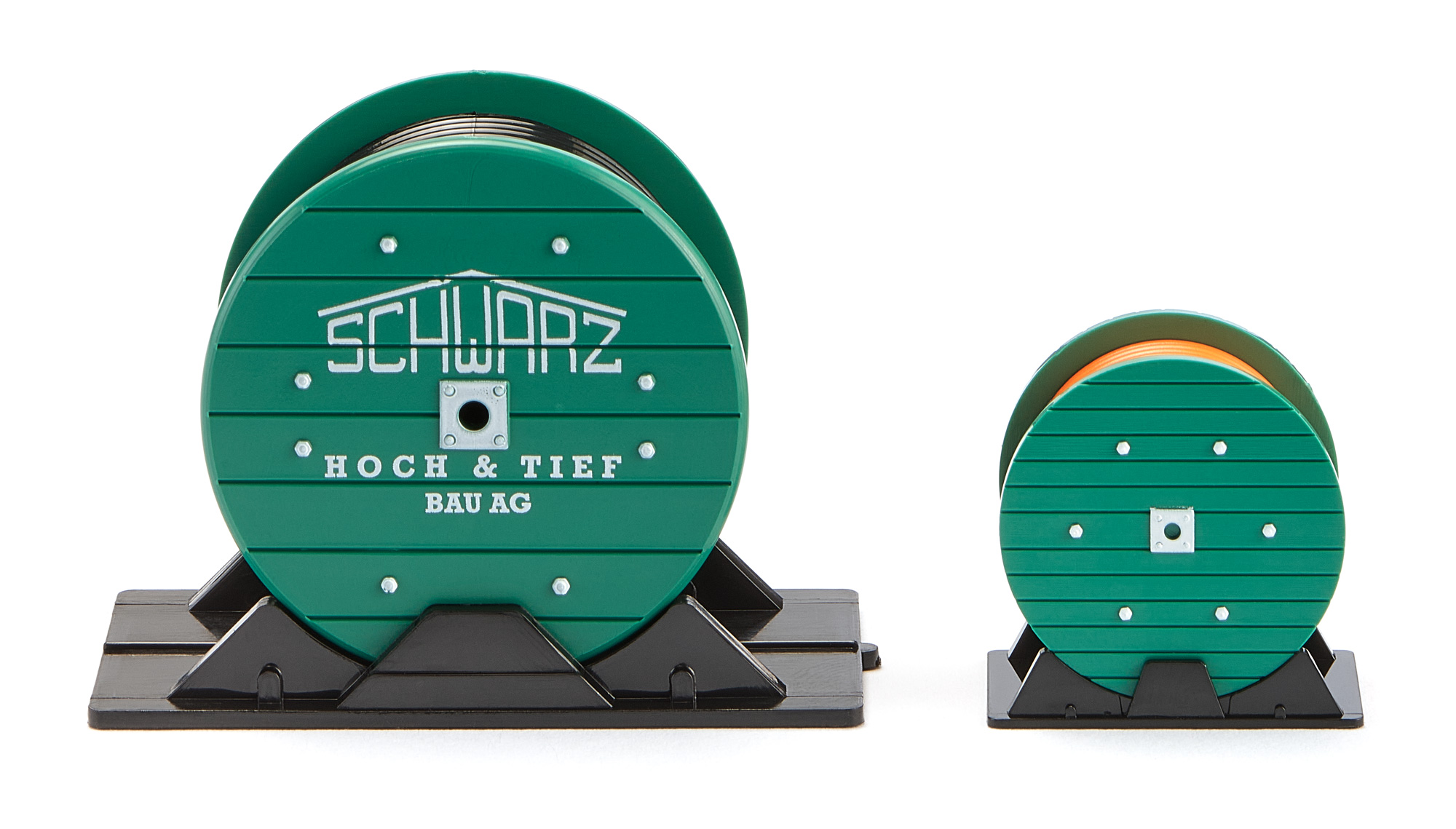 Zubehörpackung - Kabeltrommeln (Modell 1965-1997), Inhalt: 2 Stück Kabeltrommel groß und klein, SCHWARZ / HOCH & TIEF / BAU AG, Wiking, 1:87, mb