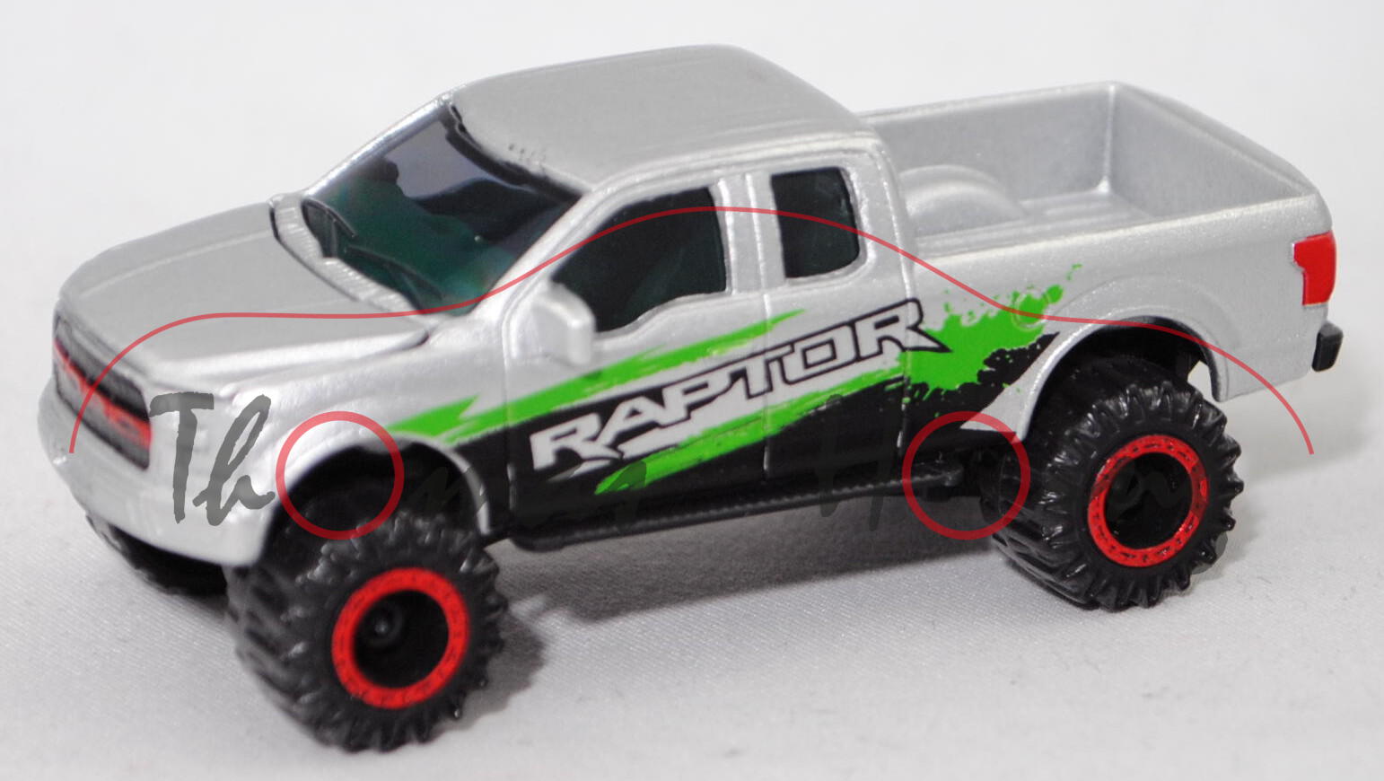 Ford F-150 RAPTOR SuperCab (Modell 16-18) RAPTOR / OFFROAD, silber, majorette, 1:72, RARE, mb