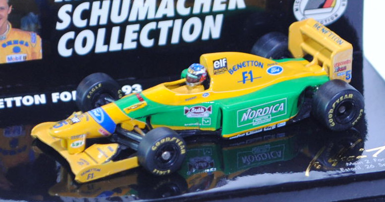 Benetton Ford B 193, signalgelb/dunkel-gelbgrün, Formel 1 Saison 1993, Team: Camel Benetton Ford (3.