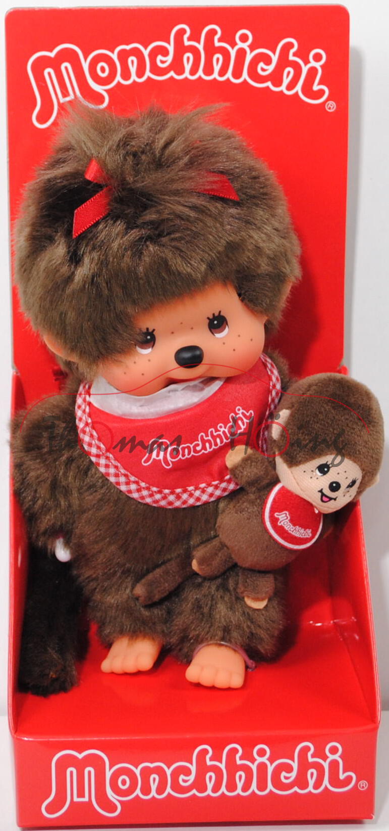 Monchhichi Girl with mini Monchhichi (Mädchen mit Mini Monchhichi), 20 cm groß, Sekiguchi