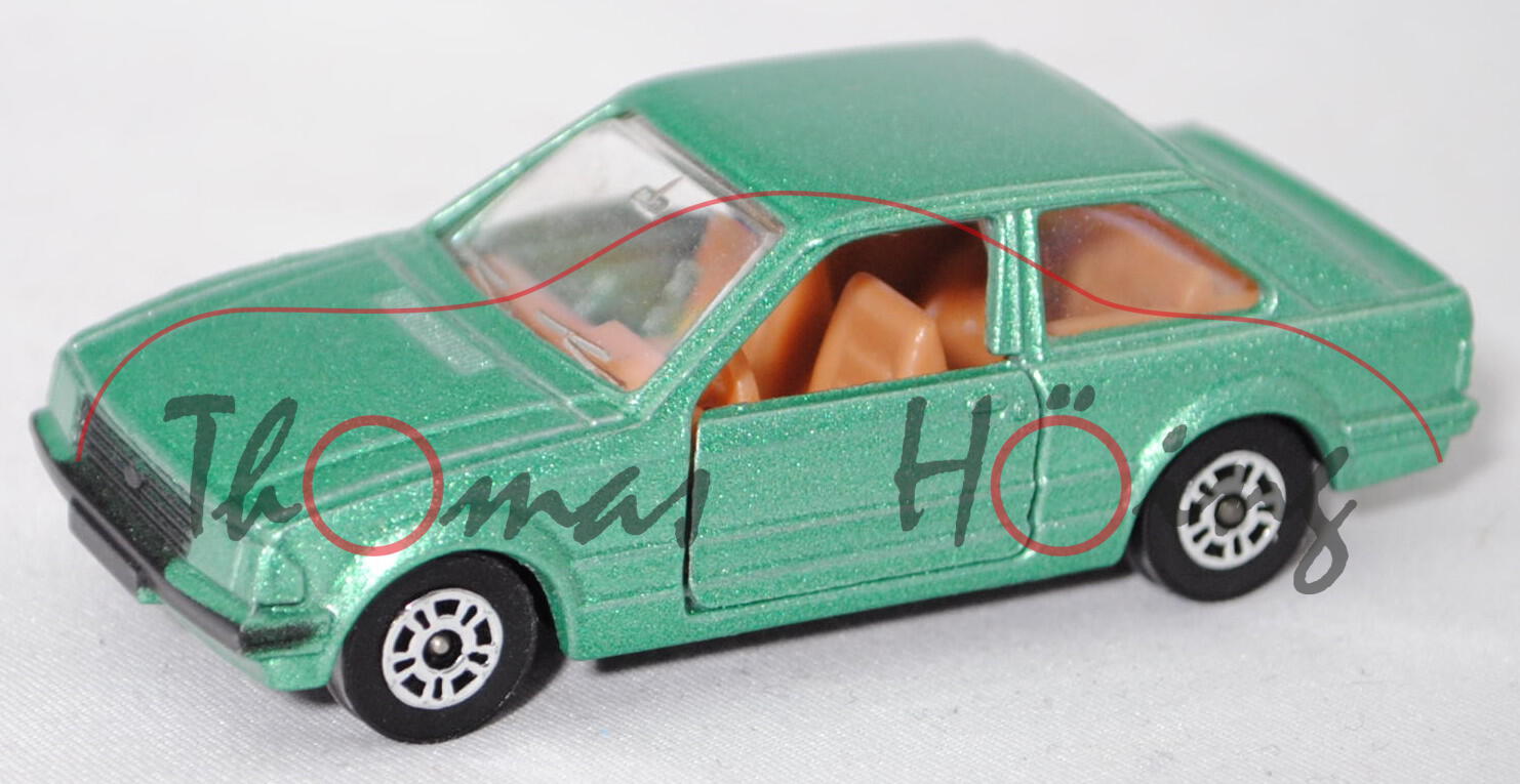 Ford Escort 3-türer (3. Gen., Typ Escort '81, Mod. 1980-1986), hell-patinagrünmet., CORGI, 1:58, mb