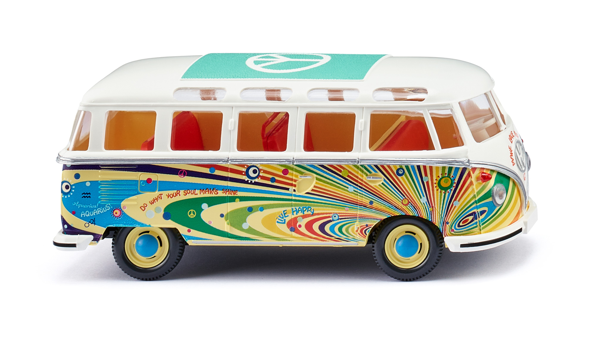 VW Transporter 1200 Kombi Samba (Typ 2 T1, Mod. 60-63), weiß/gelb, Flower-Power, Wiking, 1:40, mb