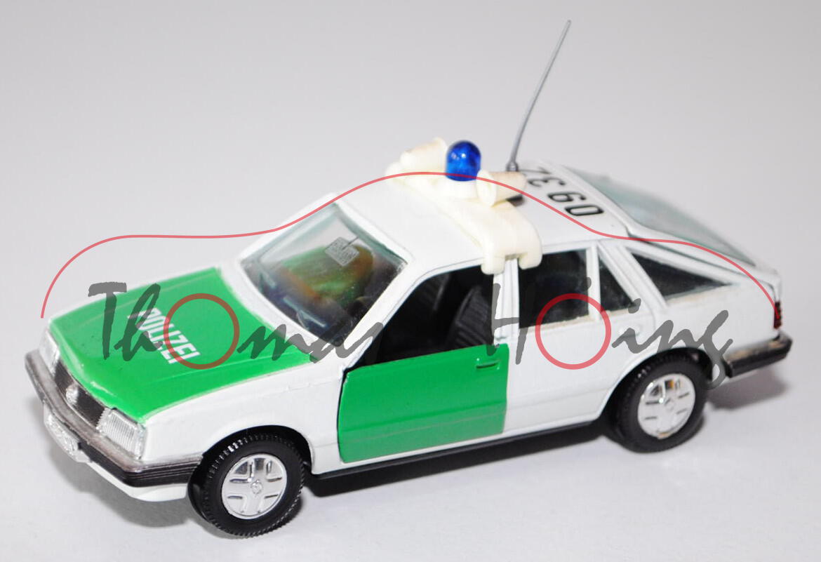 Opel Ascona 1.6 S (Typ C1, Viertürer, Fließheck) Polizei, Modell 1981-1984, reinweiß/gelbgrün, POLIZ