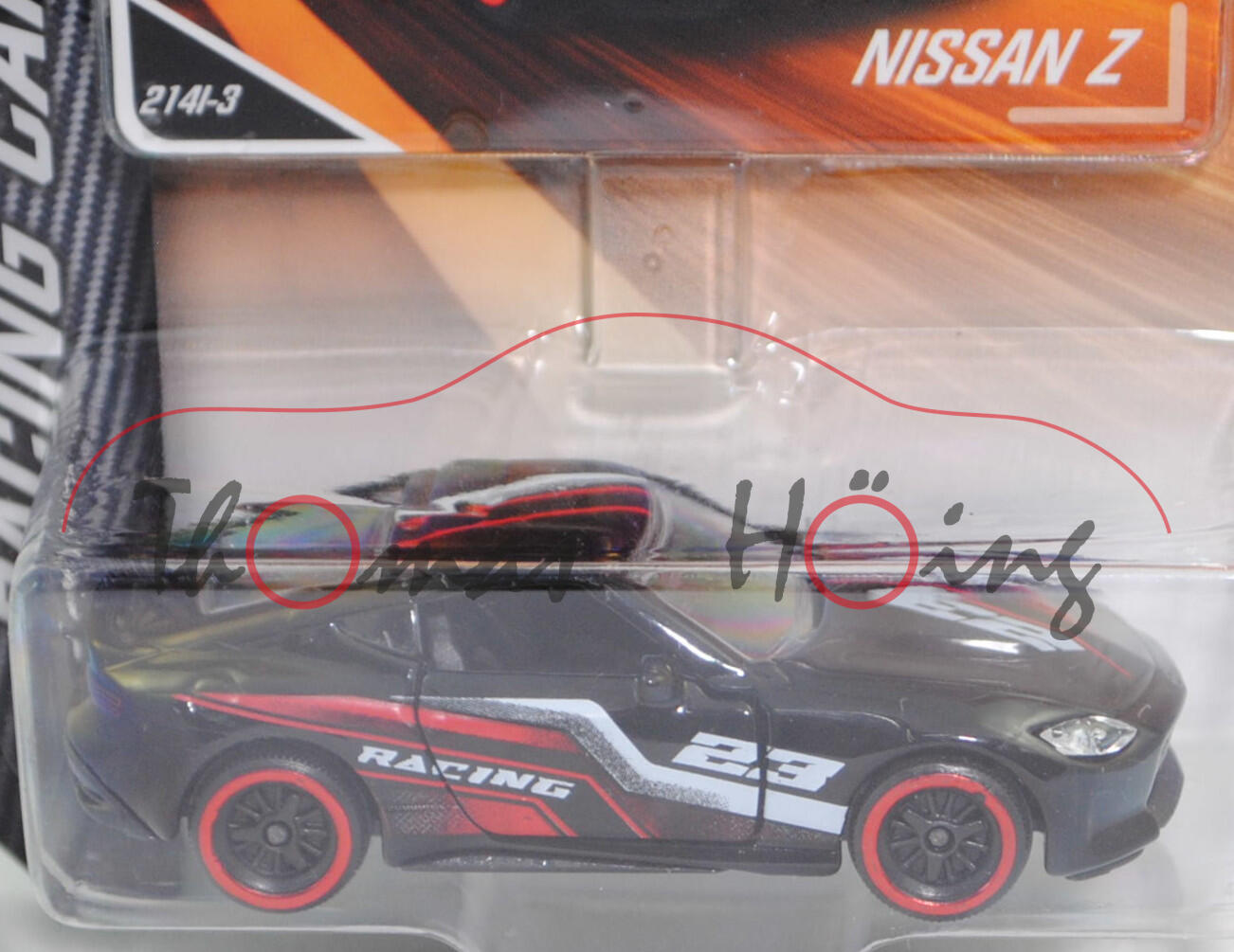 Nissan Z Performance (7. Generation, Typ RZ34, Ausstattungslinie Performance, Modell 2022-), schwarz, RACING / 23, Nr. 214I-3, majorette, 1:58, Blister