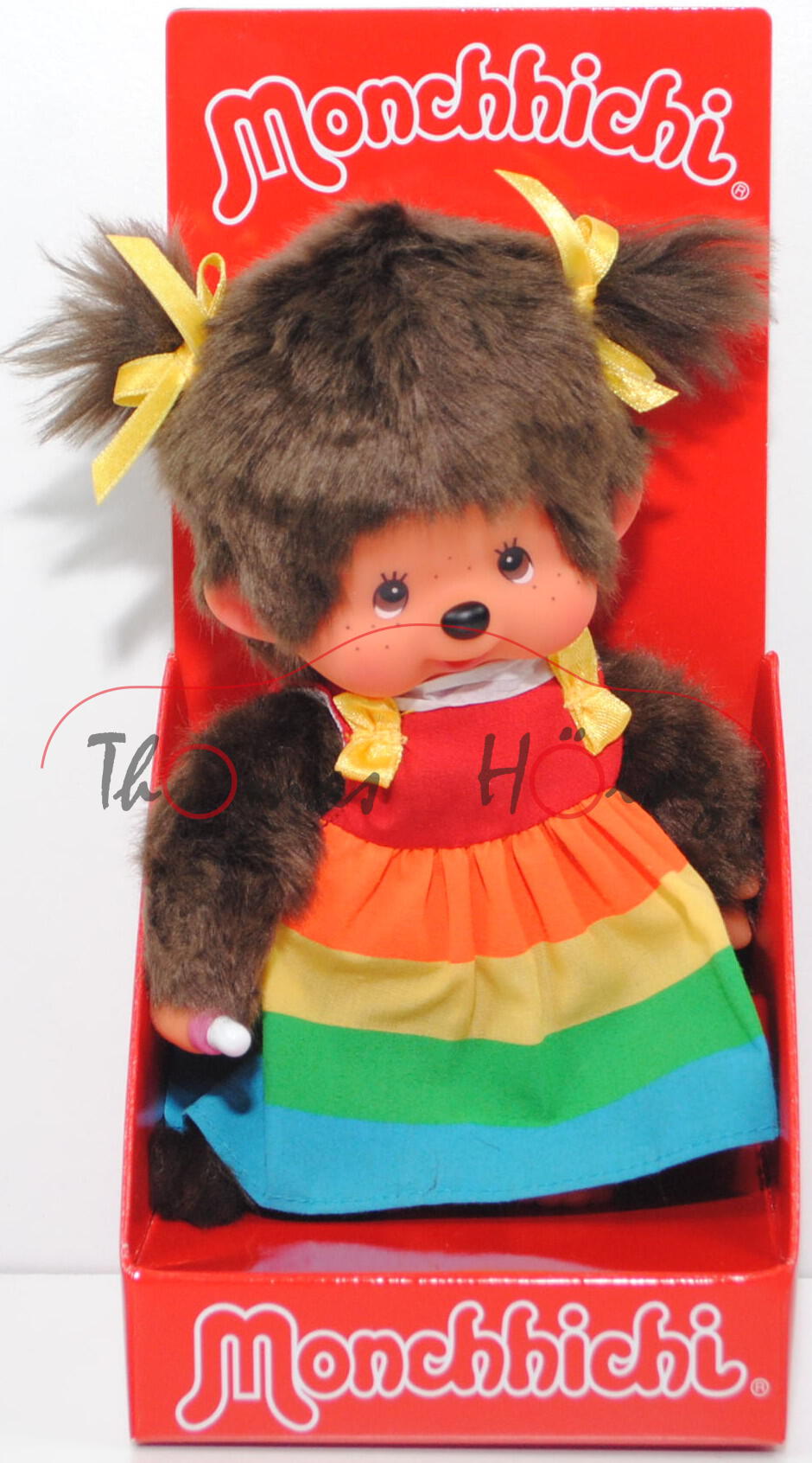 Monchhichi Rainbow Dress Girl (Mädchen mit Regenbogenkleid), 20 cm groß, Sekiguchi