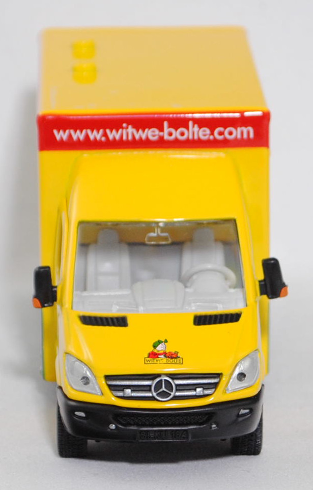 00403 Mercedes-Benz Sprinter II (2. Generation, W 906, Vor-MoPf, Modell 2006-2009) 515 CDI Verkaufswagen, verkehrsgelb, WITWE BOLTE / 40 Jahre, SIKU SUPER 1:50, Werbebox