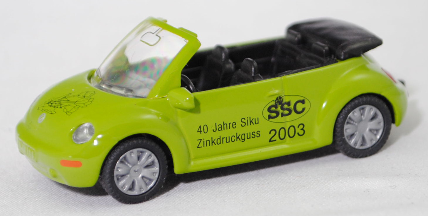 00401 SSC 2003 VW New Beetle Cabriolet 2.0 (1. Generation, 1Y, Vorfacelift, Modell 2003-2005), hell-maigrün, 40 Jahre Siku / Zinkdruckguss / 2003 und SSC, SIKU SUPER, 1:55, m