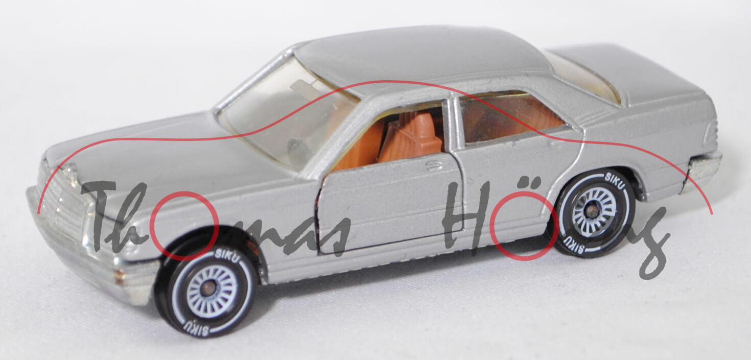 06401 HU Mercedes-Benz 190 E (W 201, Vor-MoPf, Modell 1982-1988), silbergraumetallic, innen hell-ockerbraun, Chassis chrom, SIKU Ungarn / Metchy, 1:55, m- (Limited Edition)