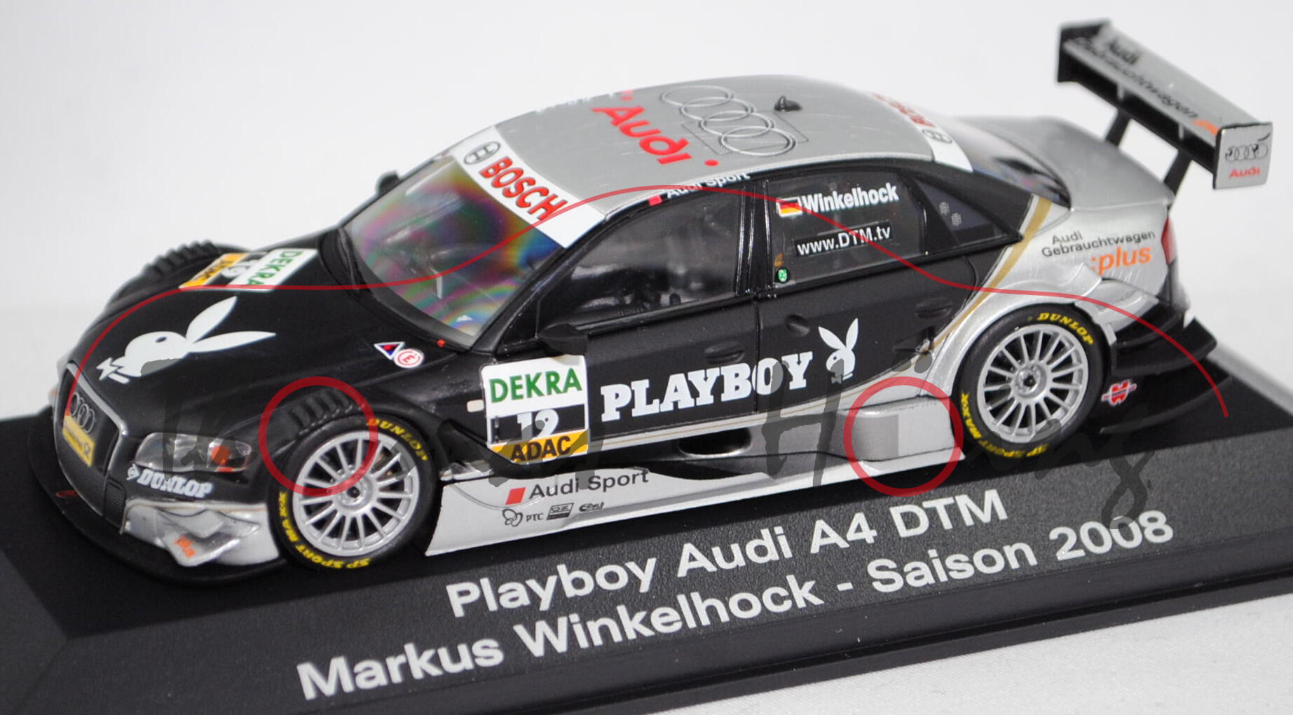 Audi A4 DTM 2007 (B7, Typ 8EC/R13), silber/schwarz, DTM 08, M. Winkelhock, Nr. 19, Minichamps, 1:43