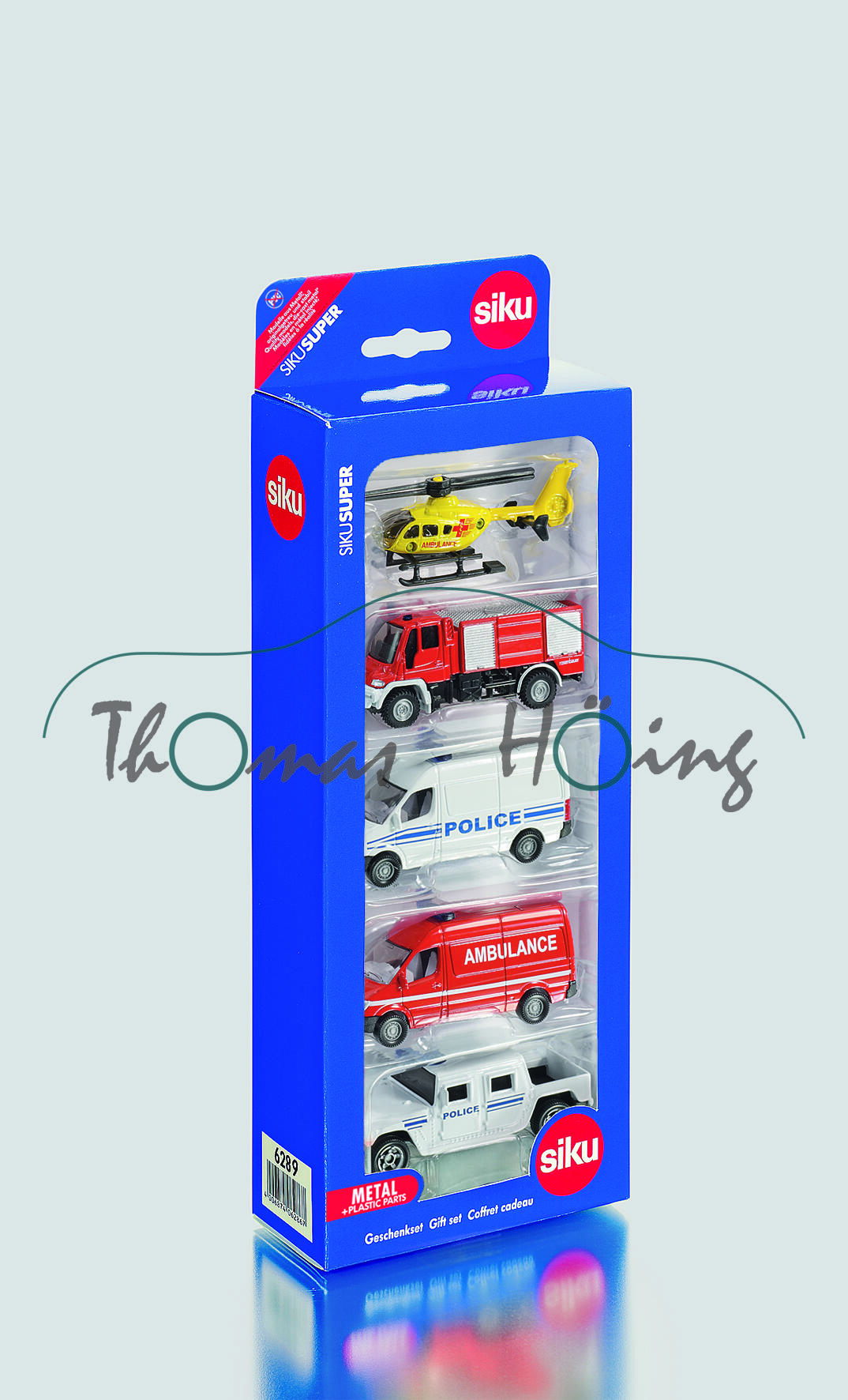 Geschenkset bestehend aus:0856 (gelb/rot, AMBULANCE)+1068+0805 (reinweiß, POLICE)+0805 (verkehrsrot,