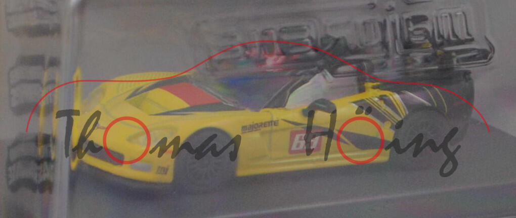 Chevrolet Corvette C6.R (Modell 2005-2011), verkehrsgelb (Corvette Racing Yellow beim Original), 69, majorette, 1:64, PC-Box im Blister (Collection)