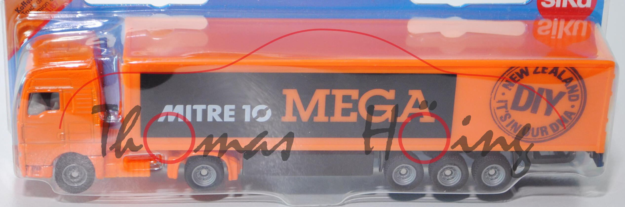 80401 MAN TGA Koffer-Sattelzug, hellrotorange, MITRE 10 MEGA / NEW ZEALAND / IT\'S IN OUR DANN / DIY
