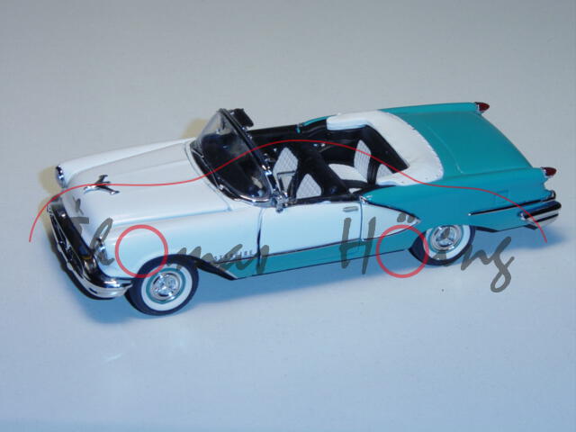 Oldsmobile Starfire 1956, weiß/türkisblau, Türen und Motorhaube zu öffnen, Franklin Mint, 1:43, mb