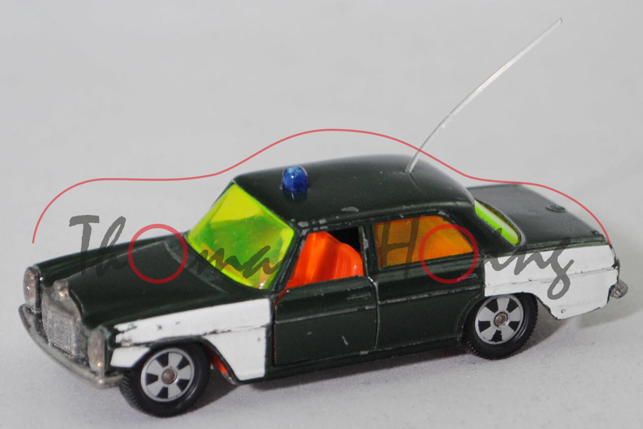 00015 Mercedes-Benz 250/8 (W 114, Serie 1, Modell 1967-1972) Peterwagen, tannengrün, transparente Antenne, Verglasung gelbgrün, R9, SIKU, 1:61, m-