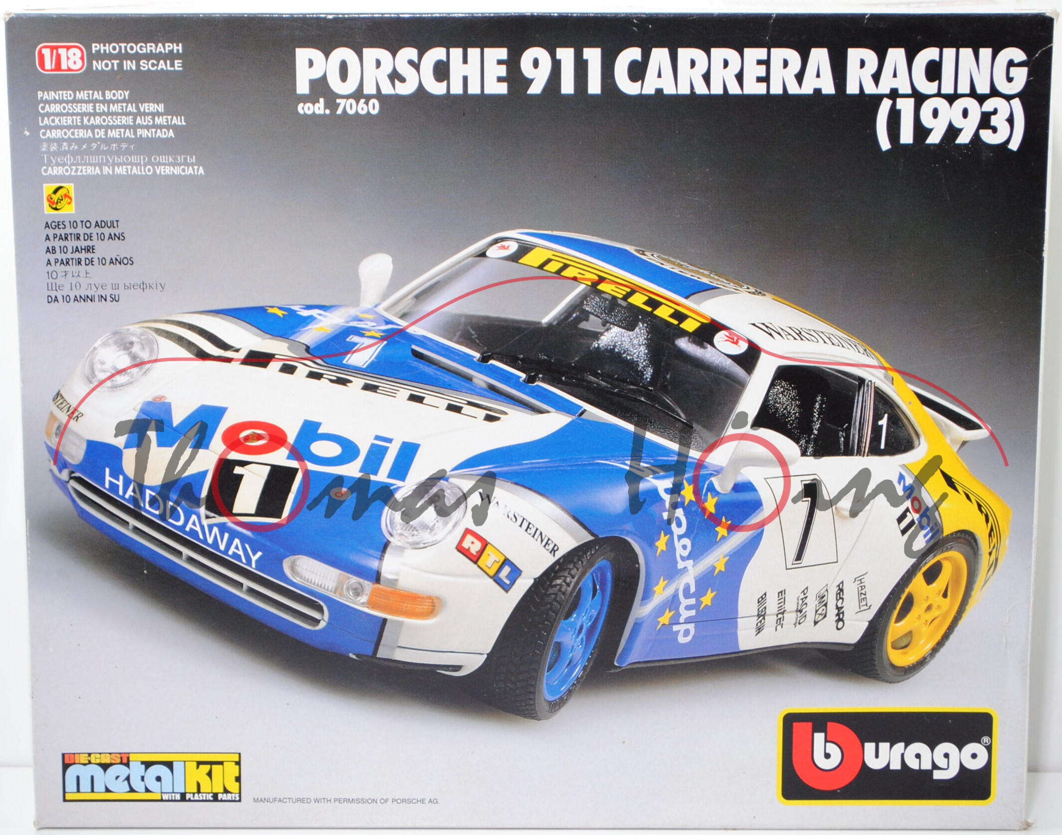 Porsche 911 Carrera 2 (Baureihe 993, Modell 1993-1995) Racing, Bburago, 1:18, mb (Fehlteile)