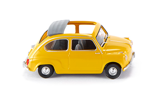 Fiat 600 mit offenem Faltdach, Modell 1955-1964, gelb, Wiking, 1:87, mb