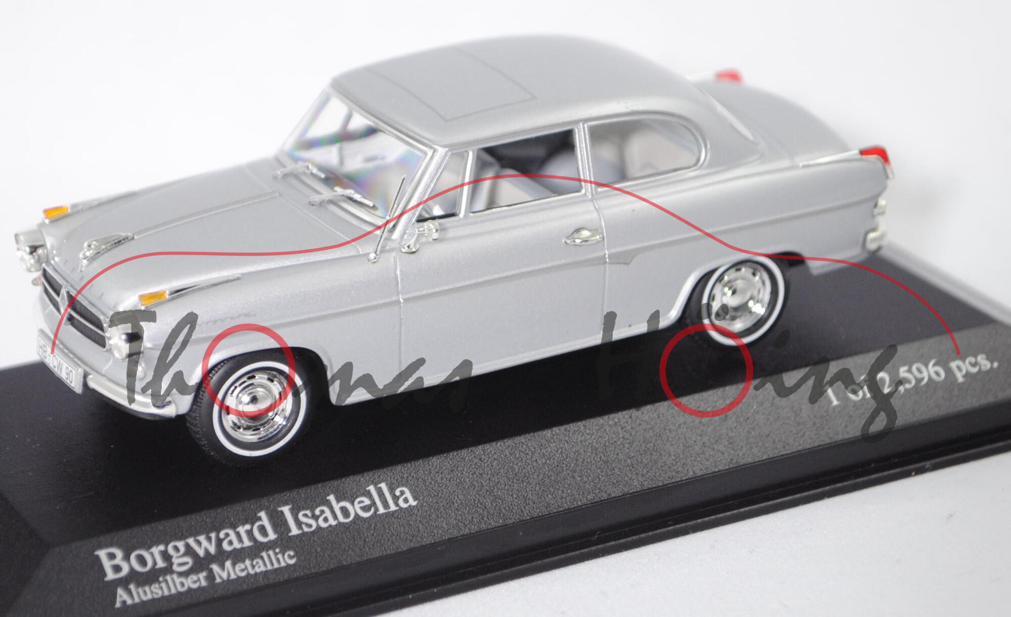 Borgward Isabella TS de Luxe Limousine (Modell 1958-1960), alusilber met., Minichamps, 1:43, PC-Box