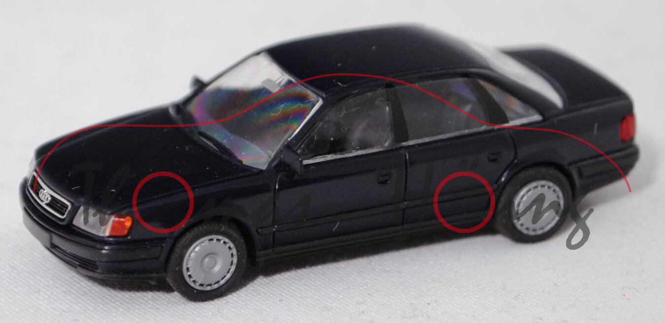 Audi 100 quattro 2.8 E (4. Gen., Baureihe C4, Modell 1990-1994), schwarzblau, Rietze, 1:87, Werbebox